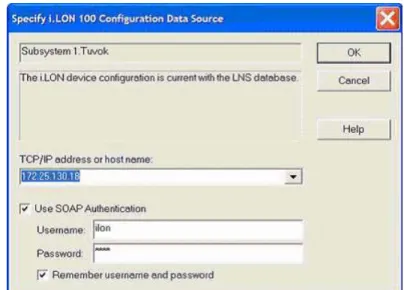 Figure 3.2 Specify i.LON 100 Configuration Data Source Dialog  2.  Enter the IP address of the i.LON 100 server in the TCP/IP Address field