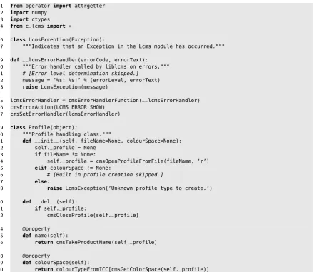 Figure 6: Edited extract from littlecms.py. Error handler and Profile class.
