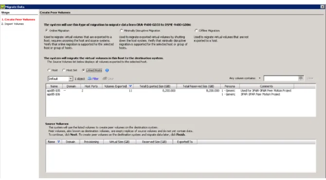Figure 11. Oracle 11gR2 RAC database migration phase: wizard for selecting the migration type and Oracle 11gR2 RAC database hosts  