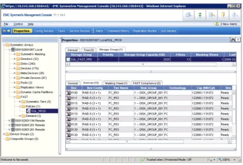 Figure 7. Allocating a Storage Group to a policy in Symmetrix Management Console  To complete the implementation of the FAST mechanisms, it is necessary to set appropriate time periods  for the policy engine to collect statistics for workload analysis