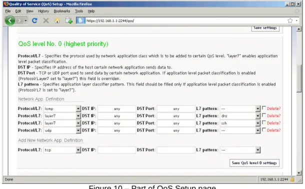 Figure 10 – Part of QoS Setup page 