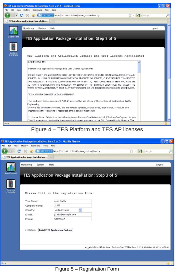 Figure 4 – TES Platform and TES AP licenses 