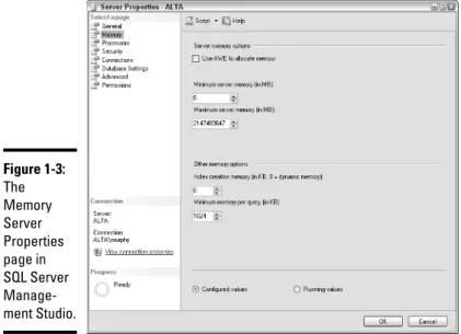 Figure 1-4 shows the Processors Server Properties page where you find a col- col-lection of settings aimed at optimizing how SQL Server interacts with your computer’s central processing unit (CPU)