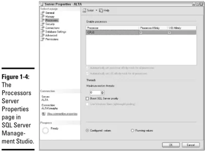 Figure 1-5: The Security Server Properties page in  SQL Server  Manage-ment Studio.Figure 1-4:TheProcessorsServerPropertiespage in SQL ServerManage-ment Studio.