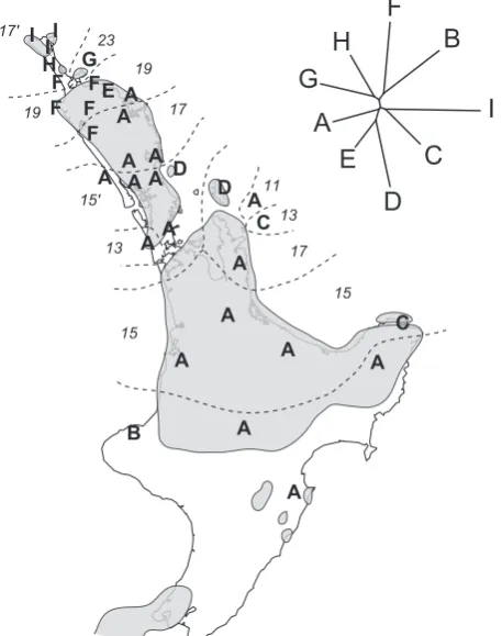 Figure 2.6: North Island, New Zealand with the location of land during the Pliocene (grey area)