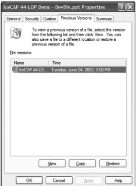 Figure 2. Client user interface used to restore previous versions of a file.  