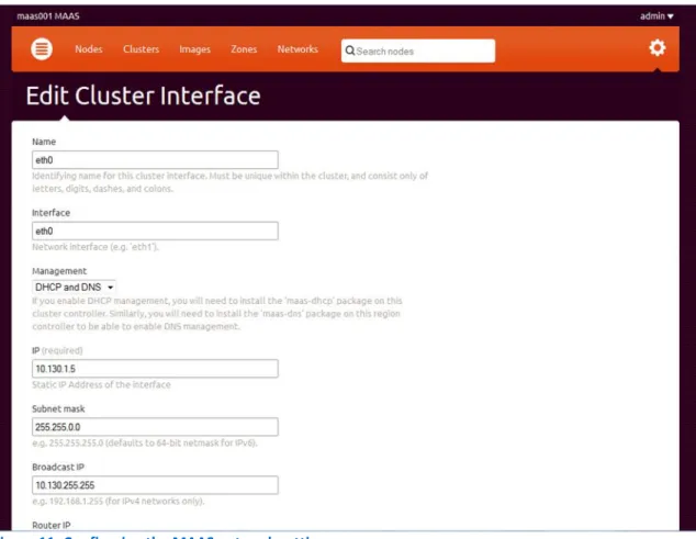 Figure 11: Configuring the MAAS network settings. 
