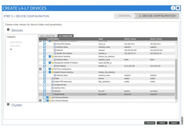 Figure 14.  Create L4–L7 Devices—Parameters  	  