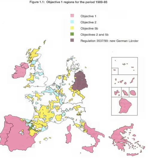 Figure 1.1 : Objective 1 regions for the period 1989-93 