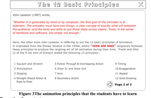 Figure 3 The animation principles that the students have to learn  Event (4): Presenting the content 