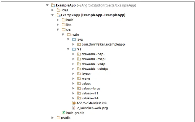 Figure 6-6. An example of the Android folder structure in Android Studio Build variants are not implemented at the time of this writing.