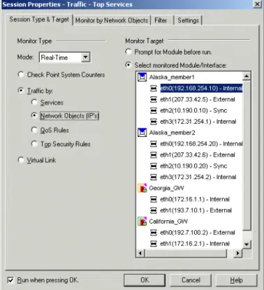 FIGURE 4-3 Session Properties window — Session Type &amp; Target tab [Network Objects (IPs)]