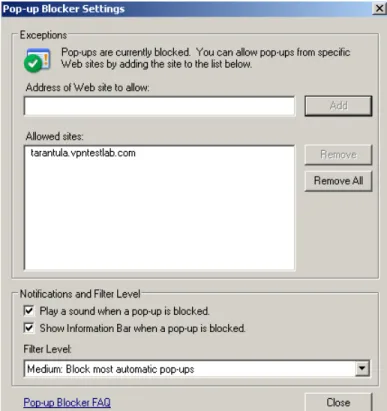 Figure 2 – Configuring management browser to accept pop-ups from SSL-VPN appliance 