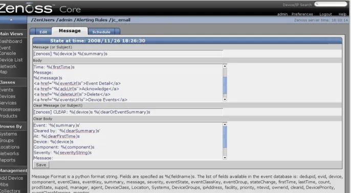 Figure 46: The message configuration of an email alert