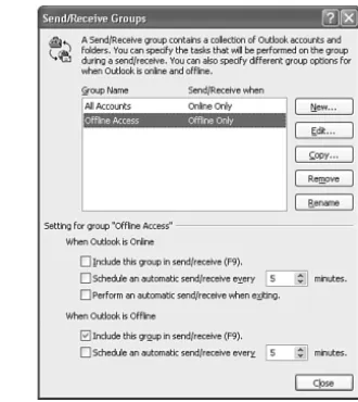 Figure 30.14 Use this dialog box to define and configure your send/receive groups.
