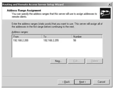 Figure 30.2 You can use this screen to add, edit, and remove IP address ranges from the pool available to your clients.