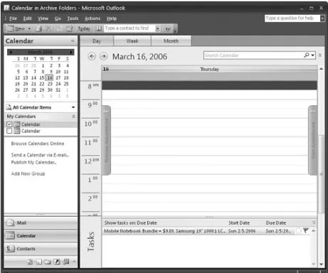 Figure 3.9 The Calendar Navigation Pane  dis-plays the date  naviga-tor and a list of your Calendar folders.