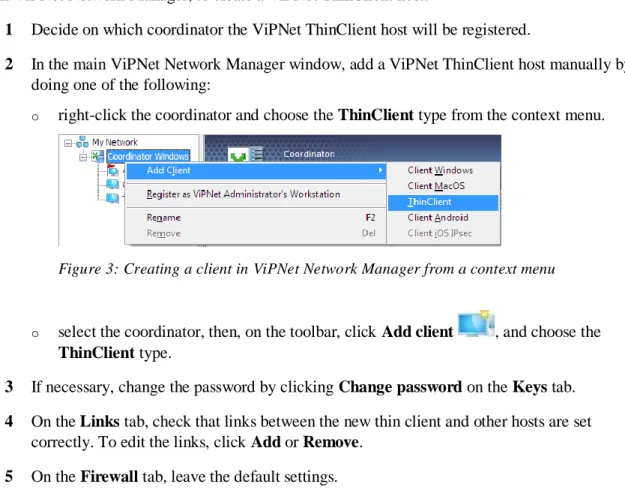 Figure 3: Creating a client in ViPNet Network Manager from a context menu  