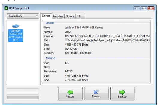 Figure 9: USB Image Tool window 