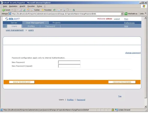 Figure 2: Web interface for the server configuration 6. Click on the link  Logout at the top of the page.