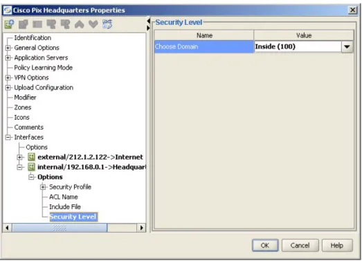 Figure 6: Interface properties for Cisco PIX
