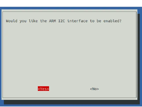 Figure 5: The I2C enable option. Select Yes using the left and right arrows.