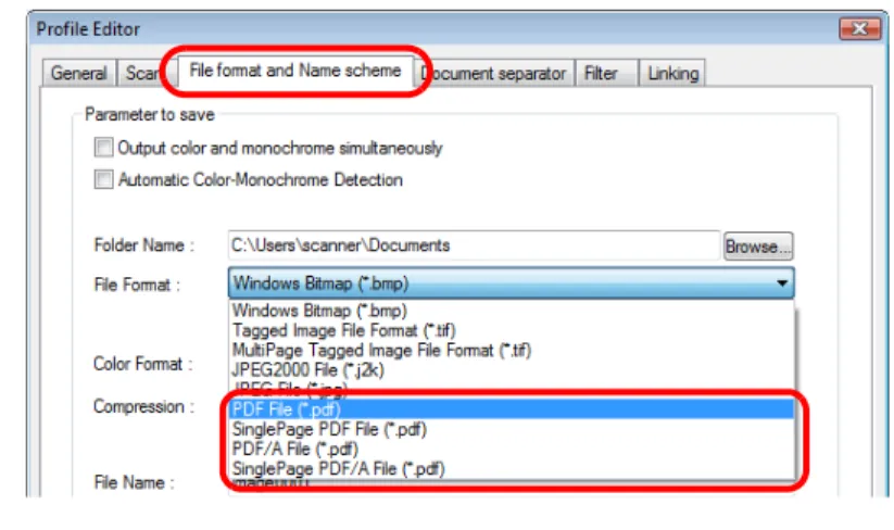tab, and then select a file format from [File Format].