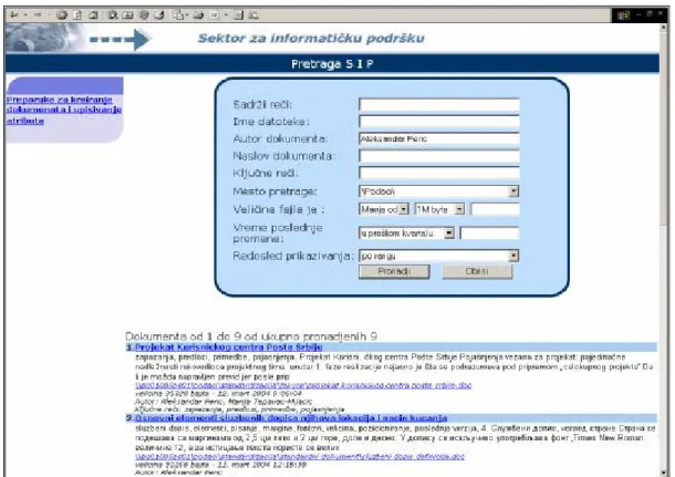 Figure 6: Application for searching archive server contents, example 