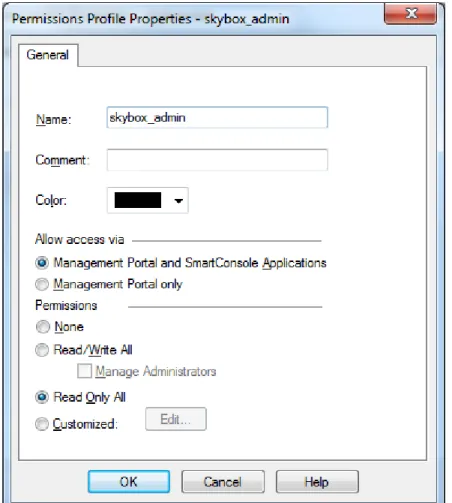 Figure 2: Check Point SmartDashboard - Permissions Profile Properties dialog box  c)  Click OK