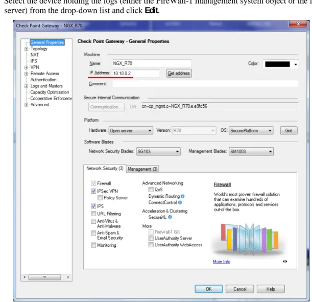 Figure 7: Check Point SmartDashboard - Gateway Properties dialog box 