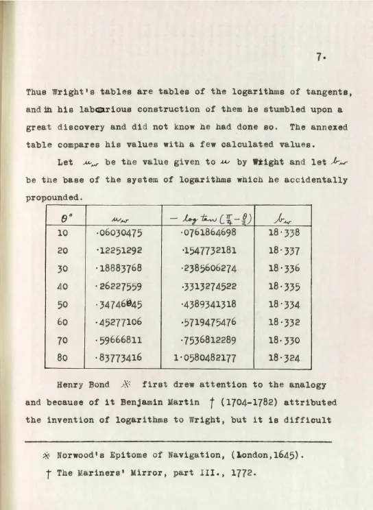 table compares his values with a few calculated values.