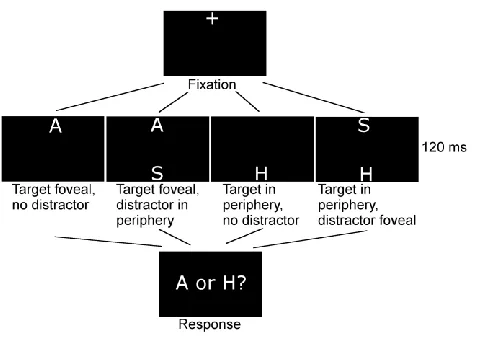 Figure 3. Task for testing the allocation of attention at fixation vs. periphery (Experiment 