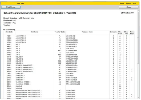 Figure 8: Programs Offered by Schools screen 