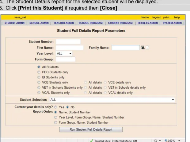Figure 9: VCE Student Full Details Report 