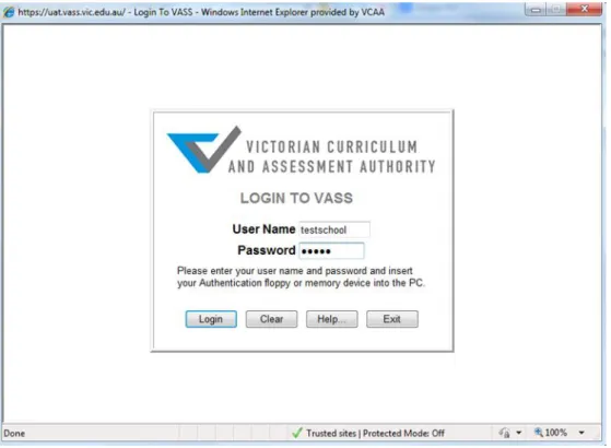 Figure 1: VASS login screen 