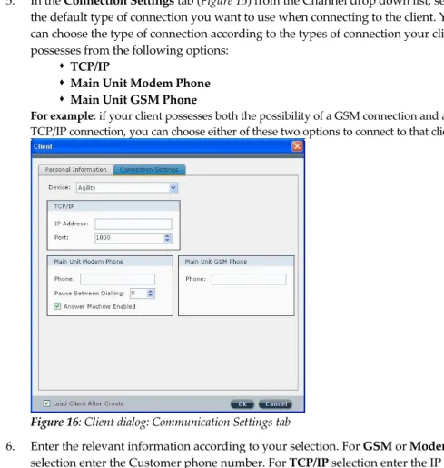 Figure 16: Client dialog: Communication Settings tab 