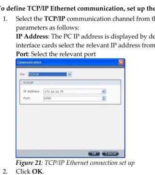 Figure 21: TCP/IP Ethernet connection set up  2.  Click OK. 