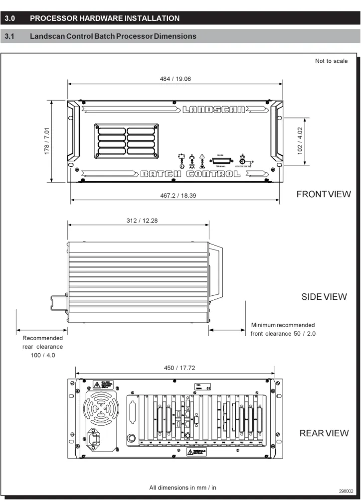 Fig. 2 - Landscan Control Batch Processor Dimensions