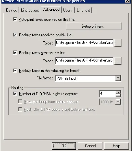 Table 5 - Fax line advanced options 