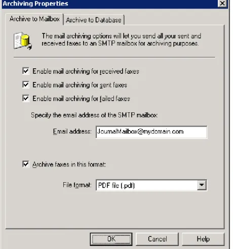 Table 14 - Archiving to mailbox options 