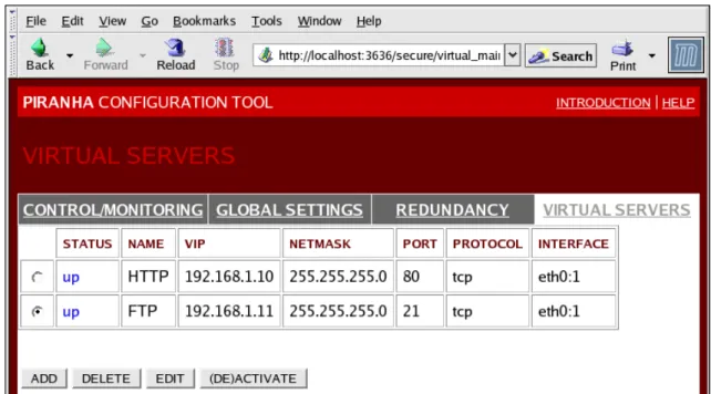 Figure 4.5. The VIRTUAL SERVERS Panel