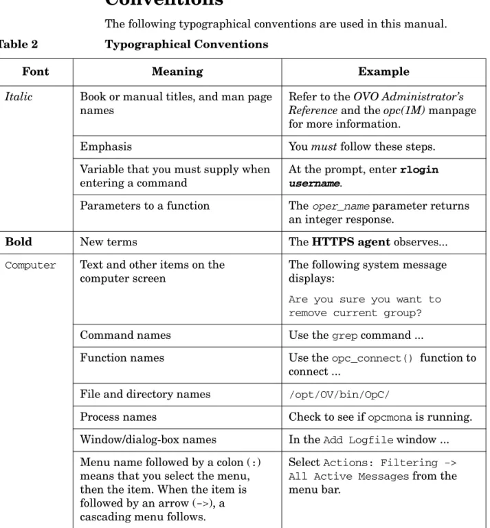 Table 2 Typographical Conventions