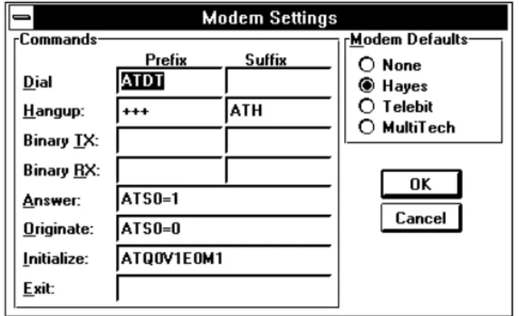 Table 5-4 describes the fields on the Modem Settings dialog box.