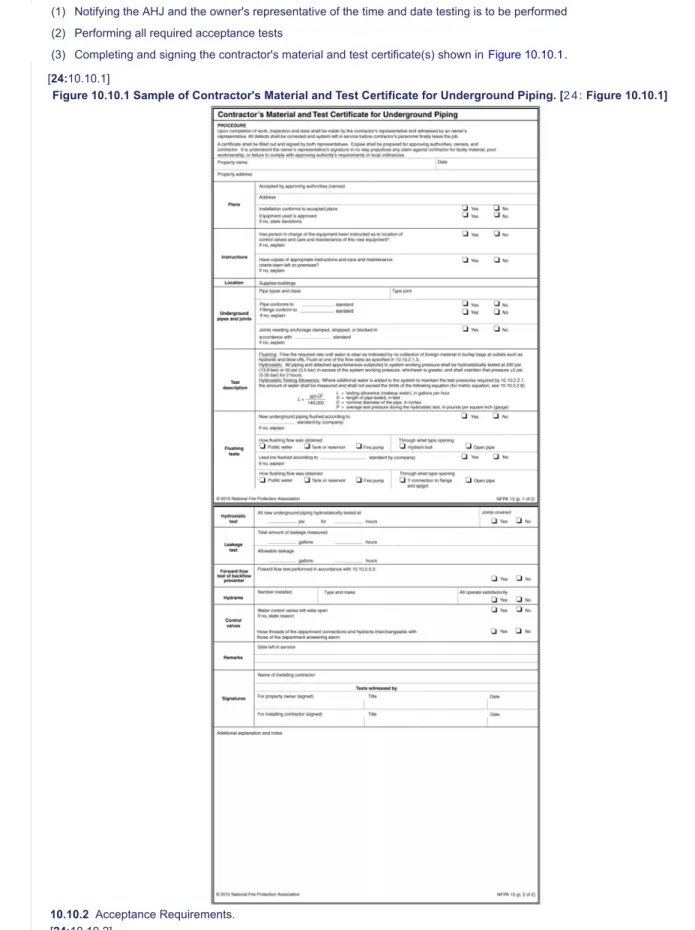 Figure 10.10.1 Sample of Contractor's Material and Test Certificate for Underground Piping