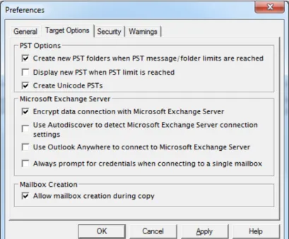 Figure 1-17: The Target Options tab in the Preferences dialog box To change the Target Options preference settings