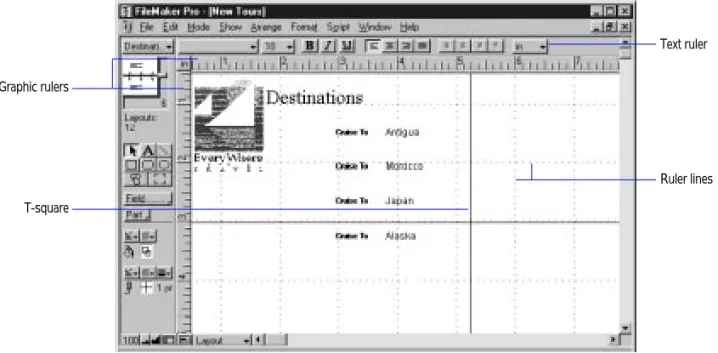 Graphic rulers Horizontal and vertical rulers to help measure and position objects.