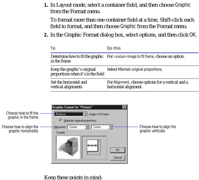 graphic in the frame Choose how to align the graphic horizontally