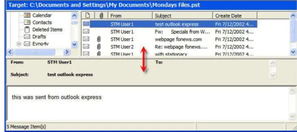Figure 1-9: Before dragging the split bar between the Target Message list and the Preview pane