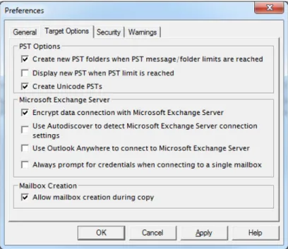 Figure 1-17: The Target Options tab in the Preferences dialog box To change the Target Options preference settings