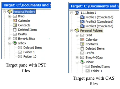 Figure 3-5. Target Message List Displaying Restored MessagesTarget pane with PST 